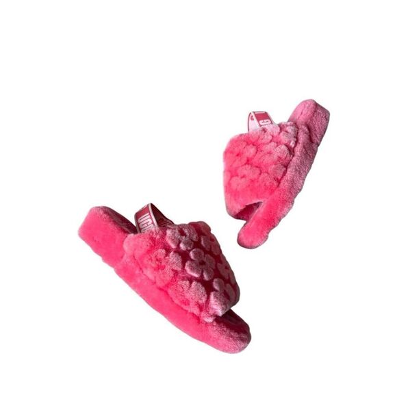 UGG Fluff Yeah Slide Poppy Strawberry Sorbet Sheepskin size 10 Pink Sandals Slip - Picture 2 of 12